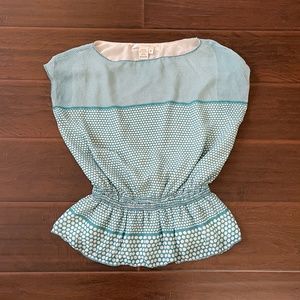 Studio M Womens Turquoise White Polka Dot Blouse Top Sz Small